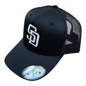 Black Trucker Hat with White Embroidered SD Logo San Diego padres hat SD hat